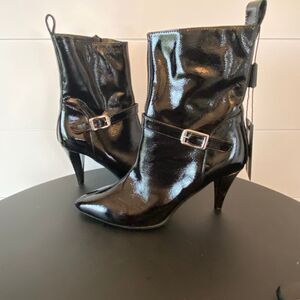Napoleon Black Patent Pointed-Toe Ankle Boots with Buckle sz 8.5 (39)